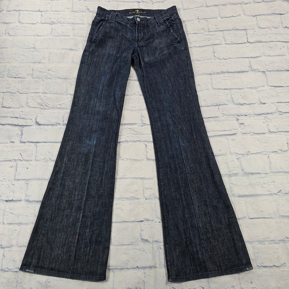 7 For All Mankind Flare Jeans Women 27 Dark Blue Wash Low Rise Stretch Y2K